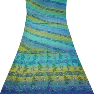 Vintage Multicolor Sarees 100% Pure Crepe Silk Printed Sequins Embroidered Sari - Picture 1 of 6