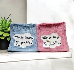 Wanky Hanky & Minge Mop - 2 Pack Novelty flannels. Funny Gift / Present. - Picture 1 of 2