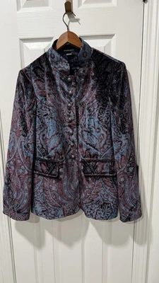 Blazer Ellen Tracy Púrpura Azul Terciopelo Paisley Grande Foto 1 de 4