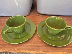 Homer Laughlin Harlequin Cup and Saucer Set Forest Green c 1938 + Woolworths EUC - Picture 1 of 7