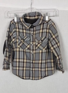 Chaqueta BabyGap Niños Pequeños 2T Gris Cuadros Sherpa Forrada Franela Codo Parches - Imagen 1 de 11