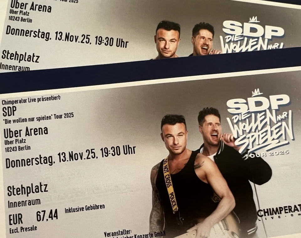 2 Ticktes „Die wollen nur spielen - Tour 2025“ SDP Berlin 13.11.2025 Stehplätze - Bild 1 von 1