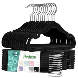 Velvet Kids Hangers Pack - Toddler Hangers with Notches, Heavy Duty 50 Black - Picture 1 of 7