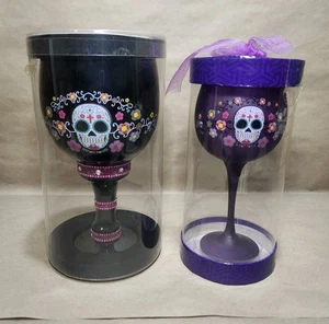 2 Stück Sugar Skull Kelch Kelch Weingläser Tag der Toten Halloween - Bild 1 von 10