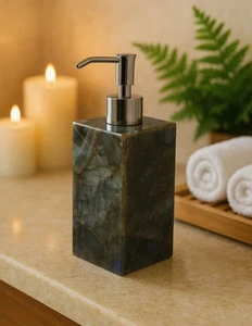 5" Strahlender Labradorit Seifenspender | Luxus Naturstein Badezimmer Waschtisch Dec - Bild 1 von 7