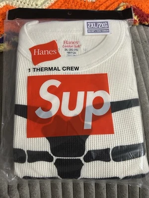 NWT Supreme Hanes Bones Thermal Crew White Long Sleeve Size Men’s XXL SHIPS FREE - Image 1 of 2