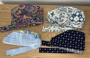 4 Elastic with Tie Scrub Caps, Blue Floral, Paisley Checked, Bright Floral, Blue - Picture 1 of 3