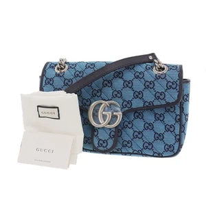 GUCCI GG Marmont Shoulder Bag Blue Quilted Canvas Italy Vintage #DA318 S - Picture 1 of 13