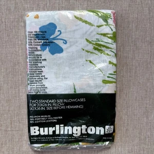 Vintage Burlington Pillowcases Standard Floral No-Iron USA 50/50 Polyester NOS - Picture 1 of 5