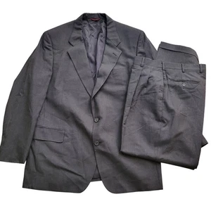 Jos A. Bank 2 PC 100% Wool Dark Charcoal Gray Plaid 2 Button Suit 46R Pant 38/32 - Picture 1 of 12
