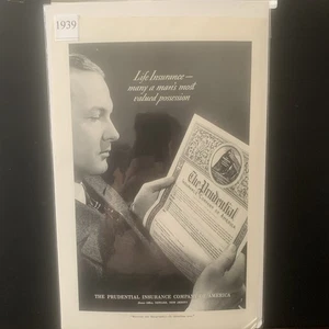 Vintage 1939 Prudential Insurance Many A Man's Most Valued Ad Werbung - Bild 1 von 3