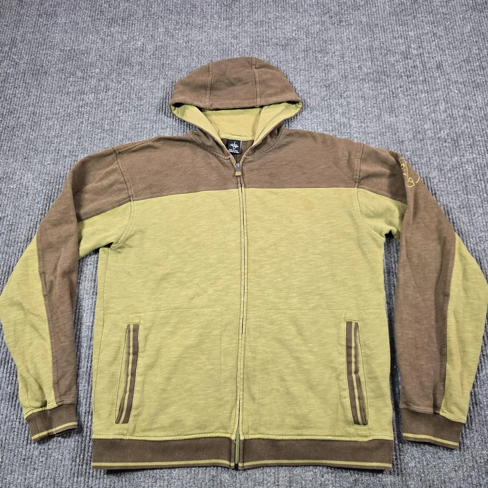 PrAna Sudadera con Capucha Para Hombres Mediana Verde Marrón Cremallera Completa Dos Tonos Sudadera con Capucha Exterior Foto 1 de 4