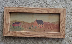 Vintage Farmhouse Landscape Print Framed Rustic Country Wall Art 12” x 5.75” - Picture 1 of 2