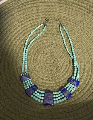 Colar Jay King prata esterlina lápis-lazúli turquesa duas fios 925 - Imagem 1 de 4