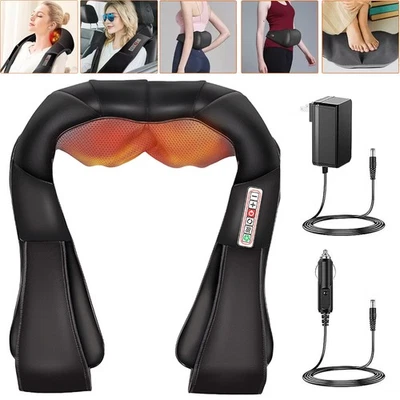 Massageador de pescoço e ombro Shiatsu com calor tecido profundo travesseiro de amassar 3D - Imagem 1 de 4
