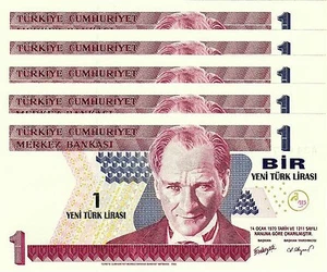 TÜRKEI 1 LIRA 2005 ALL UNC AUFEINANDERFOLGEND 5 STCK. SET P-216 - Bild 1 von 2