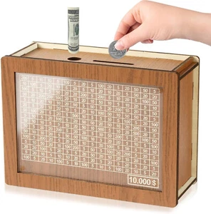10000 Savings Challenge Box, Cashbox Kakeibo Spardose, Cash Tresor Holz Sparen - Bild 1 von 6