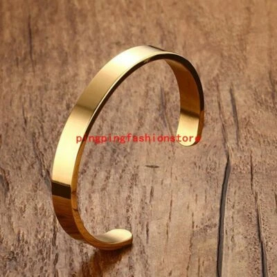 Brazalete brazalete brazalete chapado en oro de acero inoxidable con encanto de 8 mm para hombre y mujer Foto 1 de 4