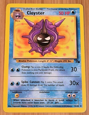 Cloyster # 32/62 Uncommon aus Fossil von 2000 Pokemon Englisch Near Mint Vintage - Bild 1 von 3