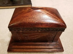 VINTAGE SHEPHERD'S WAY HANDMADE CHRISTIAN THEMED WOODEN BANK - Picture 1 of 12