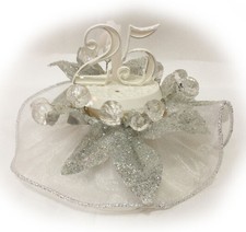 Topper Anniversario 25 Argento Fiori per Torta