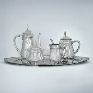 Art Nouveau Jugendstil WMF Tea Coffee Set 1907 Silverplated Pewter Marked German - Picture 1 of 8
