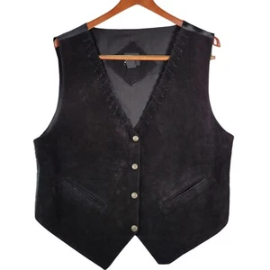 Scorpio Unisex Leather Vest Black Suede Size Large Pockets Genuine Western - Picture 1 of 12