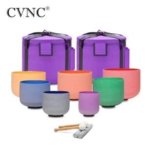 432Hz 6"-12" 7 Pcs Colored Quartz Crystal Chakra Singing Bowl Set W/ Carry Bag - Picture 1 of 7