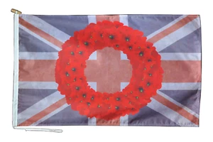 Remembrance Day Poppy Wreath Flag With Rope and Toggle - Various Sizes - Picture 1 of 7