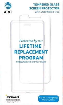 Protector de pantalla antimicrobiano de vidrio templado AT&T - iPhone 14/13/13 Pro Foto 1 de 3