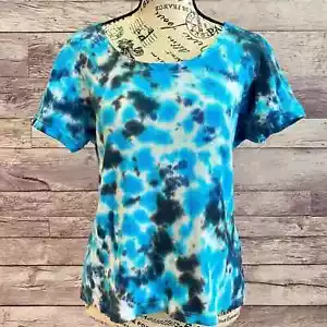 Route 66 Custom Tie Dye Black & Blue Ribbed Scoop Neck Tee - Size Large - Bild 1 von 12