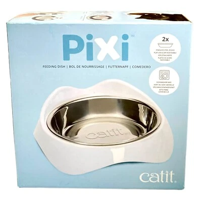 Plato de alimentación Catit PIXI comida para gatos 2 platos de acero inoxidable, incluye tazón de bonificación Foto 1 de 4