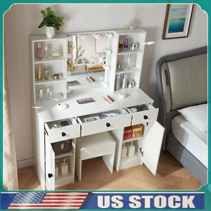 Vanity Set 10 LED Lights with 3 Colours Mirror Dressing Table Makeup Desk Stool - Picture 1 of 10