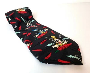Vintage Disney Mickey Inc Silk Neck Tie Mickey Goofy Donald Duck Chili Peppers - Picture 1 of 8