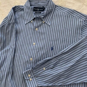 Camisa Ralph Lauren Hombres Manga Larga Con Botones XL 17 1/2 Calce Clásico Rayas Azul - Imagen 1 de 6