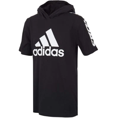 adidas Boys' Large 14/16 Big Short Sleeve Hooded T-Shirt - Black - Image 1 of 4