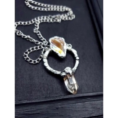 Sea shell and quartz crystal necklace handmade gothic fantasy metalwork jewelry - Image 1 of 4