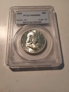 1955 Franklin Half Dollar Graded MS64FBL by PCGS, Strong Full Bell Lines - Picture 1 of 6