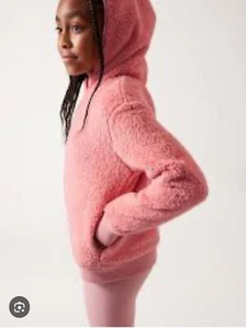 NEW Athleta Girl So Snug Sherpa Hoodie Sweatshirt 2.0 Girls Size XL 14 Glo Pink - Picture 1 of 4