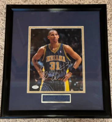 Reggie Miller Enmarcado 8x10 Foto Firmado Autógrafo ANTIGUO JSA Pegatina + Certificado de Autenticidad LF Pacers Foto 1 de 4