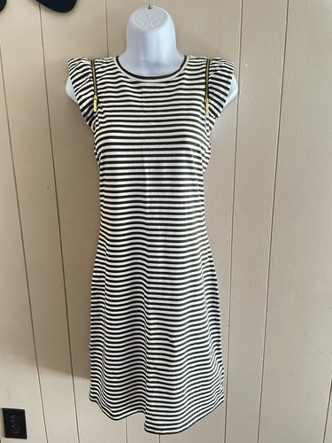 ABITO MICHAEL KORS MK BASICS EDVY BIANCO VERDE OLIVA A RIGHE MANICA CON CERNIERA XS