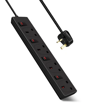 Switched Surge Protected gang Extension Lead w/Led Indicators 1M/2M/3M/5M black  - Image 1 of 4