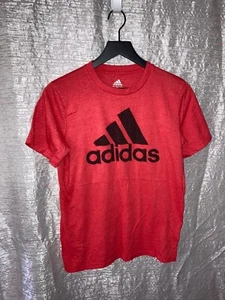 Size L Youth (14/16) Red Short Sleeve T-Shirt Black ADIDAS Logo - Picture 1 of 3