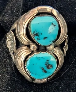 Vintage Navajo Sterlingsilber 2 Steine Türkis Ring Oval Herren Größe 12 - Bild 1 von 5