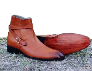 Made to Order Monk Strap Buckle Type Burgundy Blue Two Tone Leather Boots Men's - Picture 1 of 4