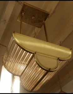 Mid-Century Vintage Brass & Glass Rod Chandelier – Art Deco Ceiling Pendant - Picture 1 of 8