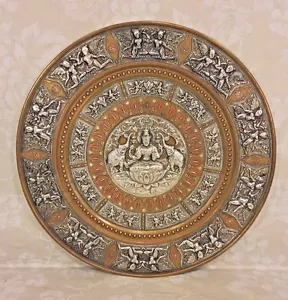 Vintage Sino Tibetan Mixed Metal Charger Raised Relief Detailing - Picture 1 of 11
