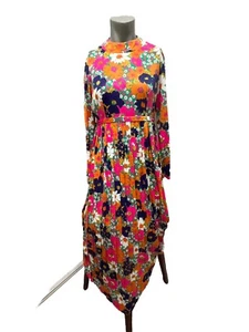 Andrea Gayle Vintage Maxikleid geblümt 60/70er hoch tailliert Plissee Hostess. - Bild 1 von 9