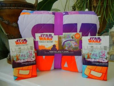 NIP DISNEY STAR WARS FORCES OF DESTINY 4 PIECE TWIN/FULL QUILT SHAM/PILLOWCASES - Image 1 of 4