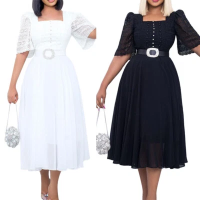 Half Sleeve Dress Midi Dress Beaded Fashion Chiffon Patchwork Women Socialite - Image 1 of 4